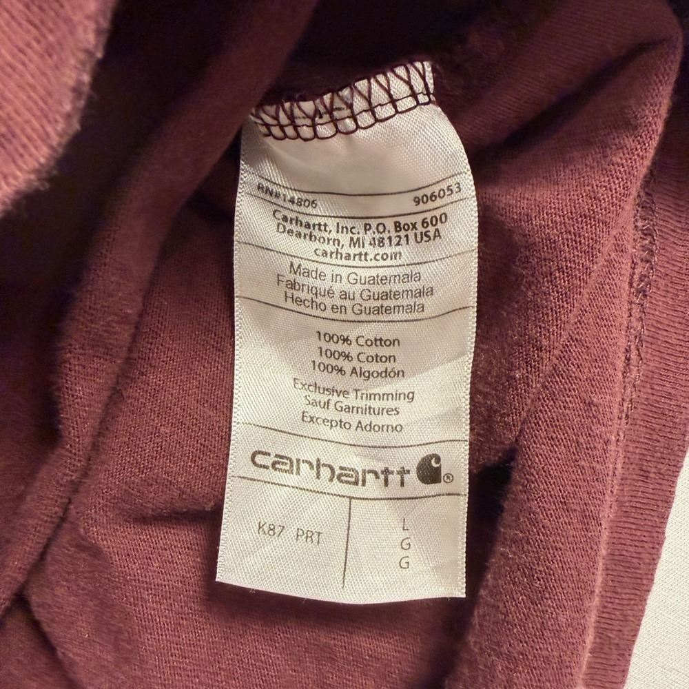 Carhartt Men's Pocket T Shirt Large Burgundy Loose Fit Short‎ Sleeve Casual - Picture 4 of 6